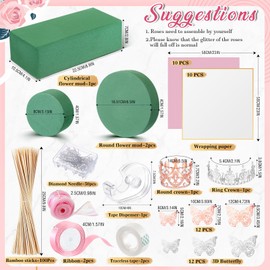 XunYee Money Bouquet Kit 20 Sheet Flower Wrapping Paper 100 Pcs Bamboo Skewers Floral Foam Blocks for Thanksgiving Anniversary Birthday Gift Graduation Valentine Mother's Day(White, Solid Pink)