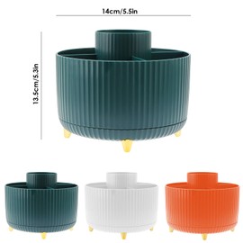 Yagosodee Make Up Organiser, 360° Rotating Brush Organiser, Dressing Table Organiser, 5 Compartments, Cosmetic Organiser, Eyeshadow Brush, Lipstick Case for Dressing Table, Bedroom, Bathroom, Green