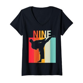 Womens 9th Birthday Gifts Karate Retro Taekwondo Martial Arts Boys V-Neck T-Shirt
