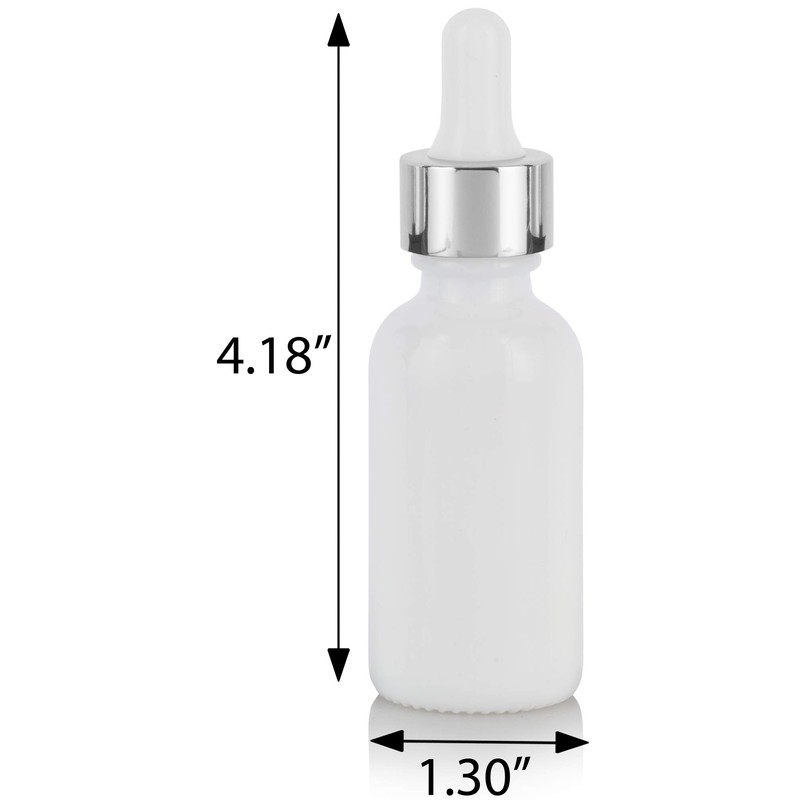 1 oz Opal White Glass Boston Round Bottle with Silver