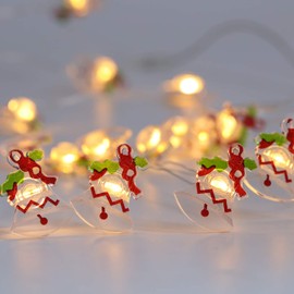 MYTH REALM - Guirnalda de luces navideñas con 20 luces LED con pilas, temporizador, luces decorativas para interiores y exteriores, bodas, árbol de Navidad, Año Nuevo, jardín/parque/centro comercial