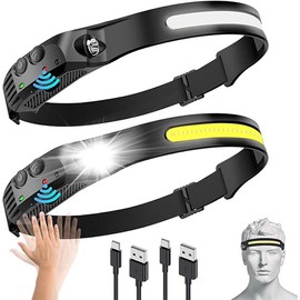 2025 Fashion 2 pack  waterproof  Headlamp Rechargeable with 230° Wide Beam,LED Light with Motion Sensor for Outdoor Fishing Camping. Modern - Color: 1 Pack Headlight With Red, Yellow And Blue Light