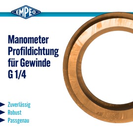 EMPEO by Messbo Pressure Gauge Profile Gasket, G1/4, G1/8, G1/2, Copper, Aluminium or Stainless Steel