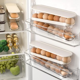 Haipky Space-Saving Rolling Egg Holder for Refrigerator, 12-Large Egg Capacity, Clear PET Dispenser with Lid, Sturdy and Durable, Easy Access, Side-door Fridge Organizer