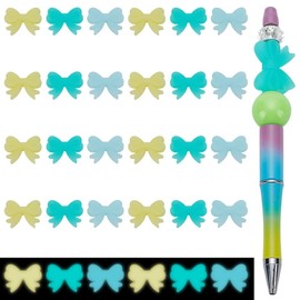 WEBEEDY 30 PCS 3 Colors Bow Silicone Focal Beads Glow in The Dark Bowknot Focal Silicone Beads for Pens Keychain Making Loose Beads for Adults Bracelet Jewelry Making DIY Crafts Accessories