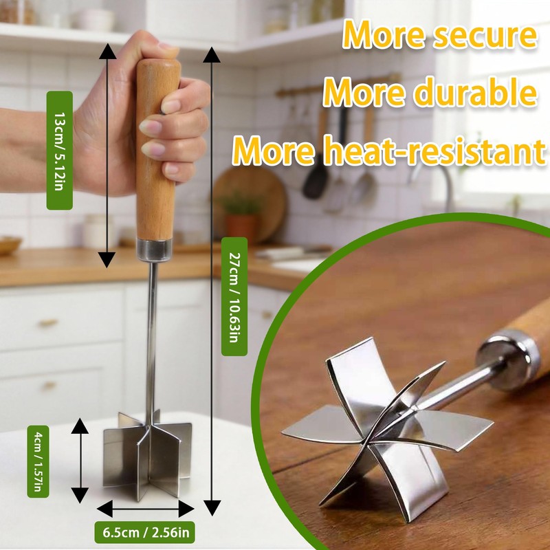 304 Stainless Steel Meat Chopper Meat Masher, 6 Curved Blades