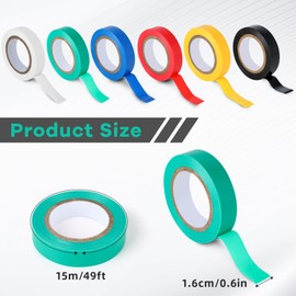 RMIVEGLIA Pack of 6 Insulation Tape Colour Set, Electrical Tape, 16 mm x 15 m, Total 90 m, Waterproof Tape, Ideal for Splicing Wire and Cable Insulation.