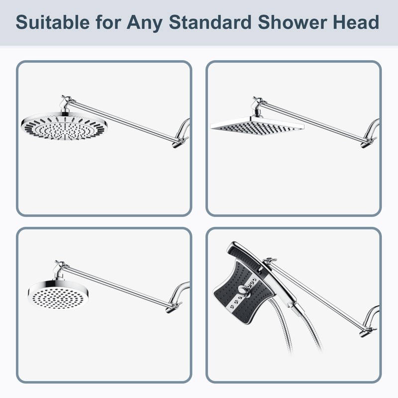 BRIGHT SHOWERS 15 Inch Extra Long Shower Head Extension Arm,