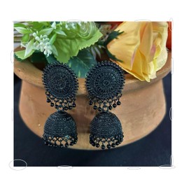 Siddhatva Fashion Indian Ethnic Black Oxidized Designer Traditional Gypsy Tribal Bollywood Dangle Jhumka Earrings, Metal, alloy