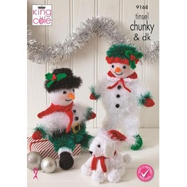 King Cole Tinsel Chunky & DK Knitting Pattern Mr & Mrs Twinkle & Snowflake The Puppy (9168)