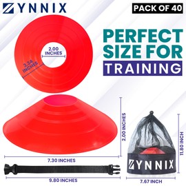 ZYNNIX Soccer Cones (Set 40, 50) with Mesh Bag & Strap, Flexible Sports Cones for Soccer, Basketball, Football Training Equipment, Agility Training for Indoor & Outdoor Games
