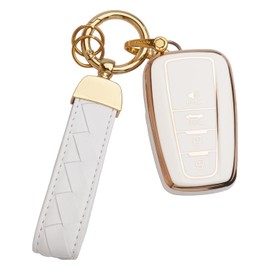 Bqepe for Toyota Key Fob Cover Keychain Fit for 2020-2022 Highlander Corolla Prius 2018-2024 Camry RAV4 C-HR Avalon GT86 Smart Key Shell (Ivory White)