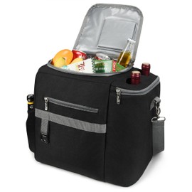 Kato Tirrinia 20L Food Cooler Bag, Thermal Insulated Picnic Bag, Large Leakproof Cooling Bag, Multi-Functional Wine Bag for Shopping Camping Work Travel Outdoor Activities, Black