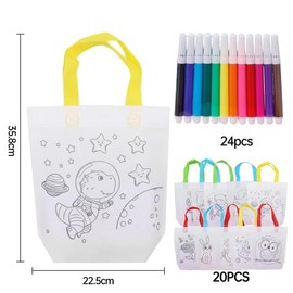 Yueser 20 PCS DIY Graffiti Party Bag, Colouring Bag DIY Non-Woven Bag Tote Bag Graffiti Bag for Kids Eco Bag Arts Crafts Reusable Shopping Bag Gift Bag for Schools and Birthday