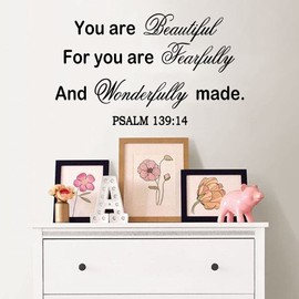 AnFigure Wall Stickers for Women, Bible Verses Wall Decor, Quotes Biblical Motivational Woman Kids Teens John Lord Stick and Peel Vinyl Art Home Decor Stickers Psalm 139:14 You are Beautiful 28"X16"