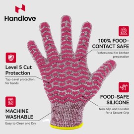 HandLove Cut Resistant Gloves, 100% Food Contact Safe, CE Level 5 Premium Protective Cutting Gloves, food-grade silicone grip for kitchen, mandolin, shucking oysters, whittling, gardening, 6Pairs, S