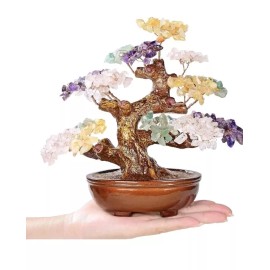 KALIFANO Gemstone 8.25 Inch Bonsai Tree of Life Sculpture -Aventurine Green-NEW