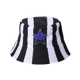 Beyond Happy Newcastle Geordie Bucket Hat - Traditional Black & White Toon Sun & Rave Bucket Hat (Unisex) (Cotton, Blue Star Stripe)