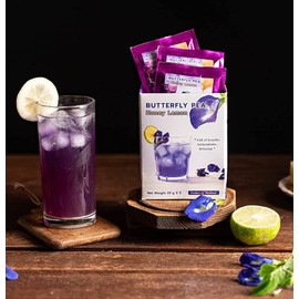 Honey Lemon Butterfly Pea Tea Mix Instant Tea Powder 50gram (5 Sachets) - Thai Tea Powder For Iced Tea, Hot Tea Drink, Cocktail Party