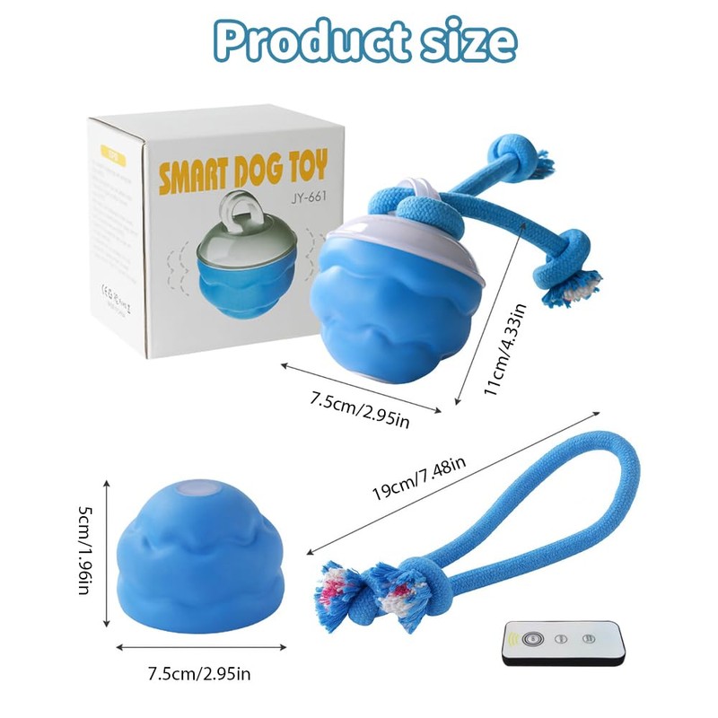Jonuin Interactive Dog Toys Ball with Rope, 11×7.5cm Moving Dog