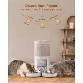 Molypet Automatic Cat Feeder for 2 Cats - Cat Food Dispenser with Double Bowls 6L, 10S Voice Recorder Programmable Timed Cat Feeder up to 6 Meals per Day