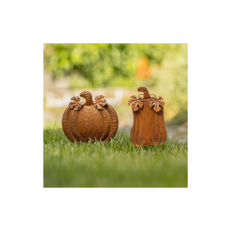FRANK FLECHTWAREN Autumn stake pumpkin, set of 2, metal, rust