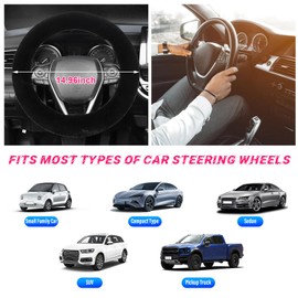 Kewucn Fuzzy Car Steering Wheel Cover, Fluffy Soft Fur Wheel Protector for Warm Winter, 15'' Anti-Slip Steering Wheel Covers, Universal Vehicle Interior Accessories for Men Women (Black)
