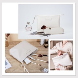 REWMET - Bolsa de maquillaje para mujer, bolsa de maquillaje preparada de piel sintética, impermeable, bolsa de maquillaje, organizador de bolsa de maquillaje portátil, Crema, Bolso de mano crema tostada