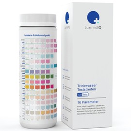 100 x LuxmedIQ 16-in-1 Water Tester, Drinking Water Test Strips for Easy Testing of Water Quality, Tap Water Yourself Testing for pH, Chlorine, Copper, Mercury, Total Hardness & More