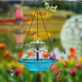 Solar Cascade Hanging Bird Bath Fountain,Solar Hanging Bird Bath Fountain,Solar Powered Cascading Bird Bath,Suit for Outdoors Garden Patio Backyard Lawn Decor (Blue)