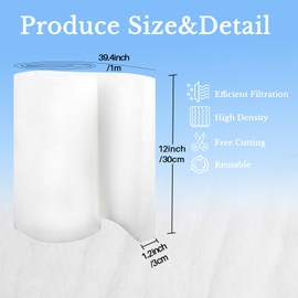 MAQIHAN MAQIHAN Aquarium Filter Pad - Aquarium Filter Media,39.4 x 11.8in Media Roll for Fish Tank, Ponds,Garden, Saltwater,Fershwater,Plant, Trutle(White)