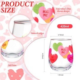 SiliFine 6 Pack Valentine's Stemless Wine Glasses 15 oz Colorful Conversation Love Heart Glasses Red Pink Drinking Kitchen Cabinet for Wedding Anniversary Valentine's Birthday