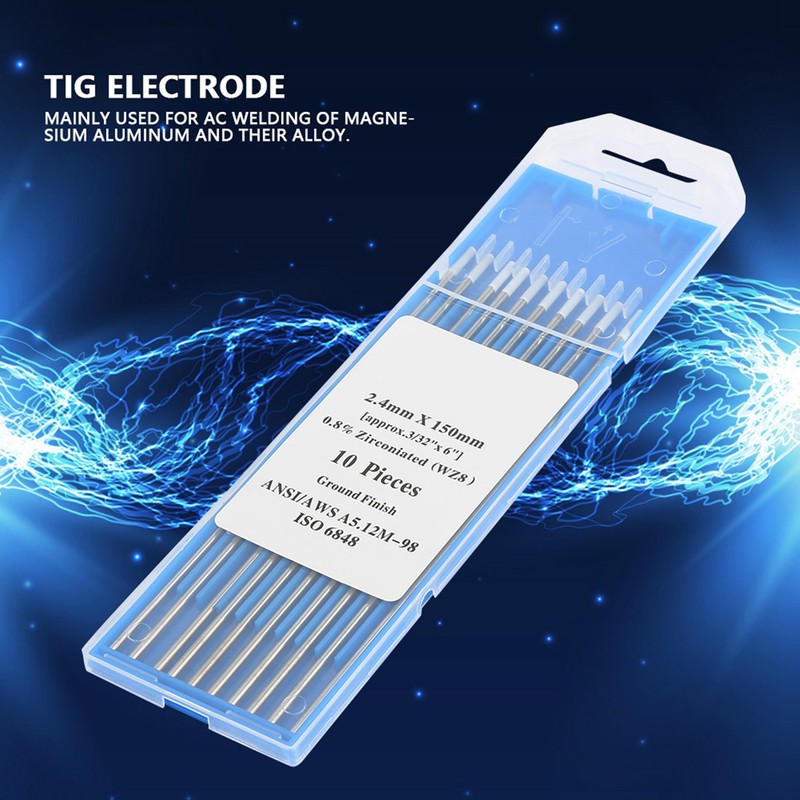 10Pcs Zirconiated Tungsten Electrodes WZ8 White Tip for AC Tig
