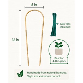 Moromyse Plant Trellis Indoor 16in Bamboo Trellis Loop - Shaped Trellis for Climbing Plants Indoor with Twist Ties 4 Pack