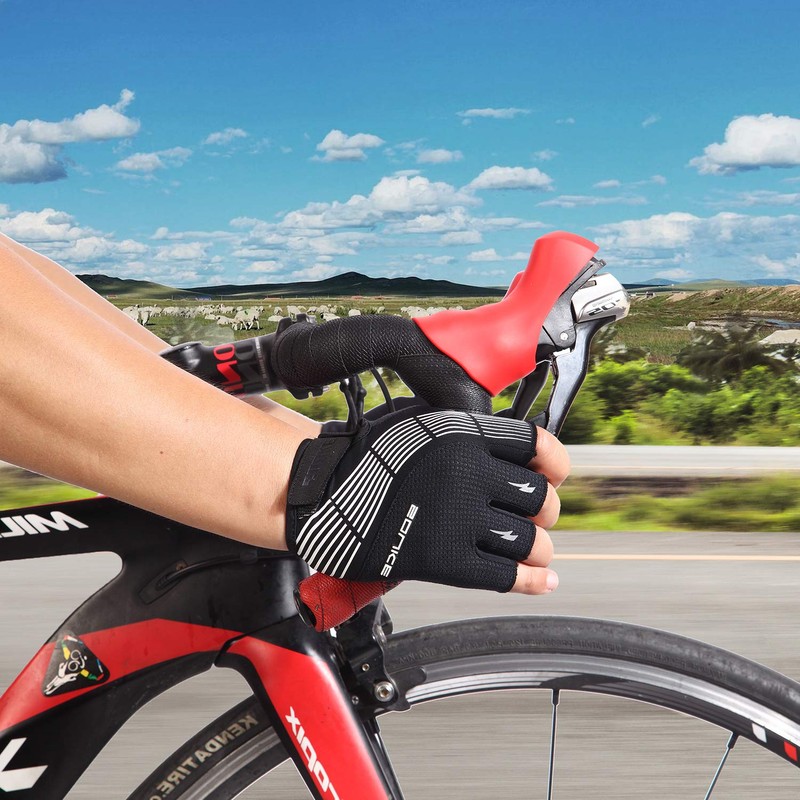 Souke Sports Men’s Cycling Gloves, 3D Padded, Fingerless, Sweat Absorbent,