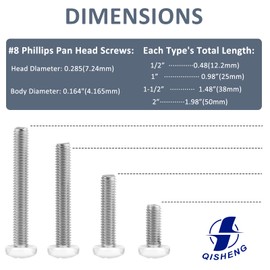 QISHENG 100 PCS White Head #8-32X2 Stainless Steel Phillips Pan Head Machine Screws,DIY,Repair,Install Furniture and Electrical Appliances Screws,Stainless Steel 18-8 A2(304) Screw