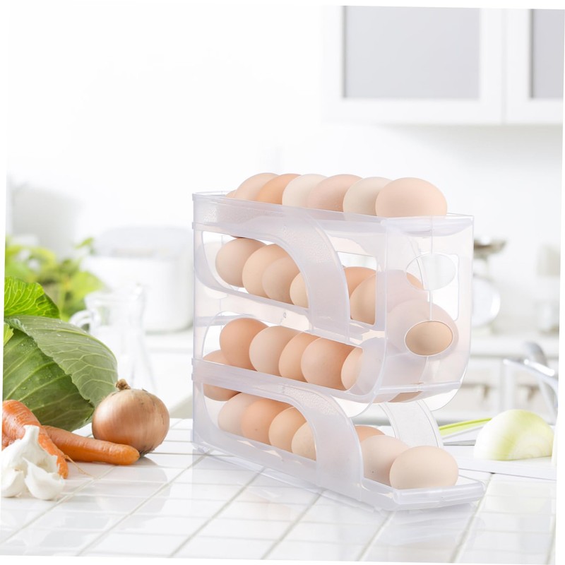 LABRIMP Egg Holder for Fridge Transparent Storage Organizer with Automatic
