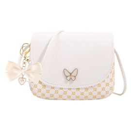 YSJCHEBS 1 Women's Shoulder Bag and 1 Bow Pendant, Fashionable Shoulder Bag, Cute Simple Shoulder Bag, PU Bag, White, M