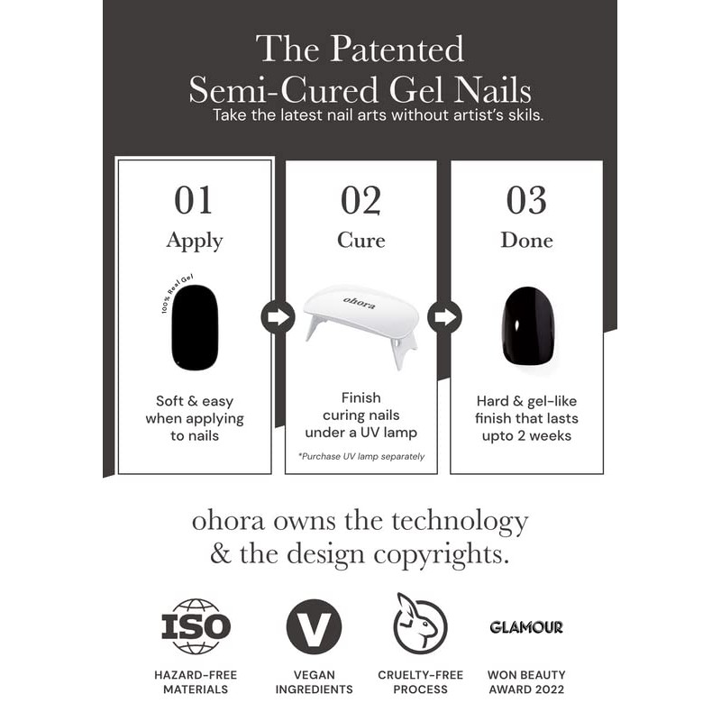 ohora (N Onyx) Semi-cured Gel Nail Strips - Works with