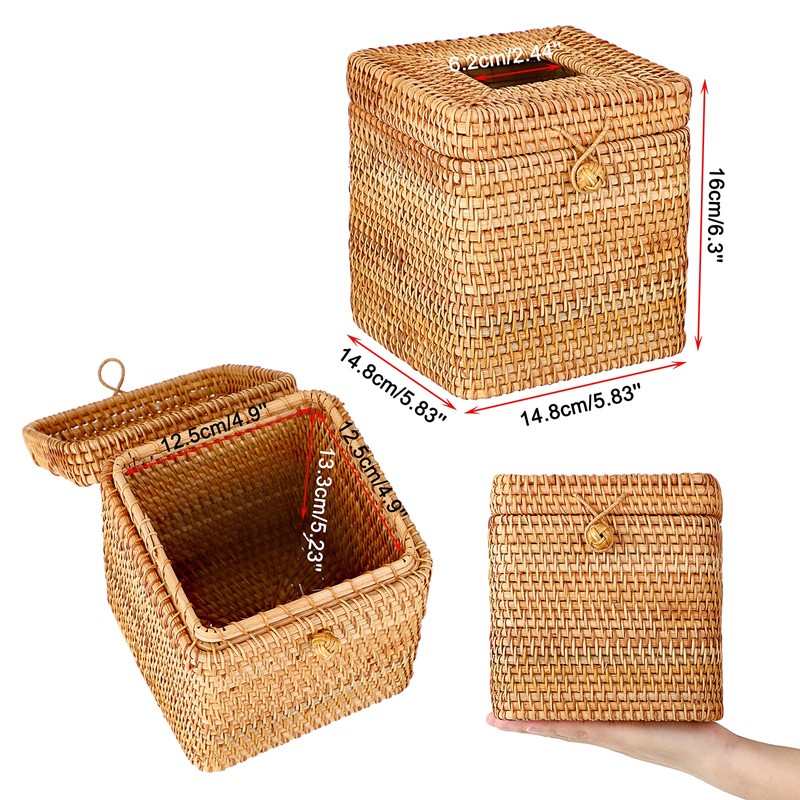 IGNPION Rattan Tissue Box, Decorative Cosmetic Tissue Box, Handwoven Tissue