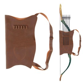 Microfiber Leather Archery Arrow Quiver with Arrow Slots, Adjustable Shoulder Strap, Recurve Bow Accessories Portable Bow Holder for Outdoor Hiking, Cosplay, Hunting, Shooting, Targeting (Brown)