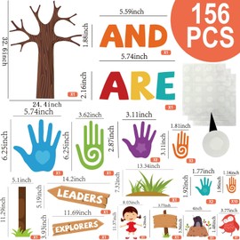 156PCS Classroom Tree Bulletin Board Decorations Set Together We Can Change The World Wall Bulletin Decor with Handprint Cut-outs and Animal Butterfly Owls Letter Accents for School Blackboard Decor