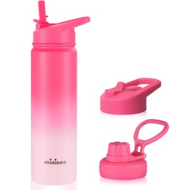 mininoo Insulated Stainless Steel Water Bottle with Straw and Lid for Sports, 24 oz, Sweet Peach