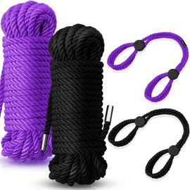 Tisancy 4 Pcs Soft Silk Rope Twisted Trim Cord Rope Nylon String Rope Multipurpose Set Include 2 Pcs Skin Friendly Rope and 2 Pcs Adjustable Rope Bracelet 32.81 ft Ankle Cuffs Ropes (Black, Purple)