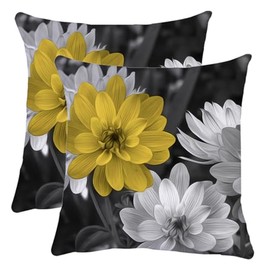 QUALKNOY Set of 2 Cushion Covers 45 x 45cm Yellow Floral Double-sided Pattern Modern Decorative Throw Pillow cases 18"x18" for Living Room Sofa Outdoor Garden Floral Pillowcases