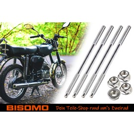 4x Tie Rod Cylinder Stud Bolts M6 x 126 mm + Head Nut Locking Tooth Nut M6 for Simson S51, S53, S70, KR51/2, SR50, SL1, SD50, MS50, TS050