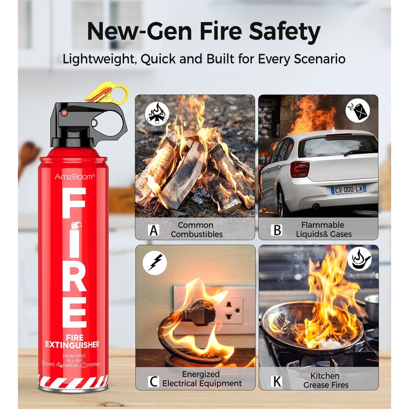AmzBoom 2-Pack Fire Extinguisher for Home, Kitchen, Car, and Grill