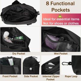 TOSYOFFI Mini Gym Bag for Women, Small Tote bag with Wet Compartment and Toiletry Bag for Yoga, Pilates, Swimming, Black