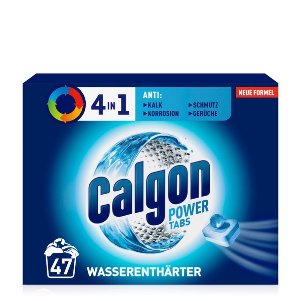 Calgon 4-in-1 Power Tabs - Water Softener Against Limescale, Dirt and Corrosion in the Washing Machine - Prevents Unpleasant Odours - 1 x 47 Tablets
