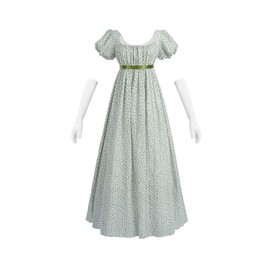 Fiamll Women's Regency Dresses for Women Empire Waist Floral Regency Era Dress Long Tee Party Dress Renaissance Costume, Green (green flower)